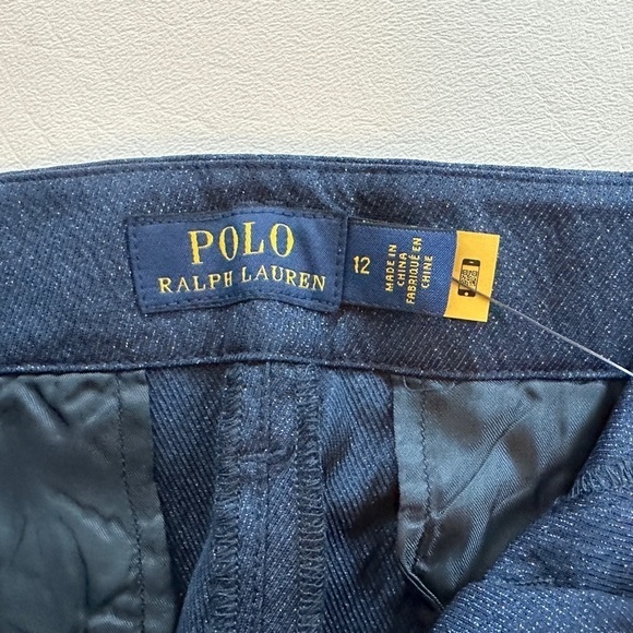 Polo Ralph Lauren Metallic Thread Wide Leg Cuffed Trouser Pants Navy 12 - Picture 9 of 10